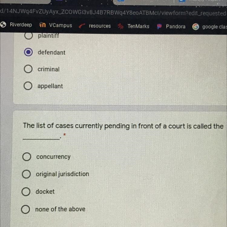 The list of cases currently pending in front of a court is called the-example-1