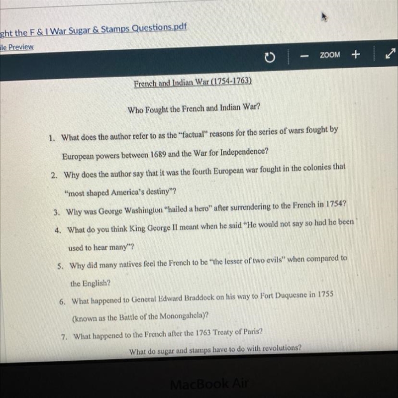 Who Fought the French and Indian War? 1. What does the author refer to as the “factual-example-1