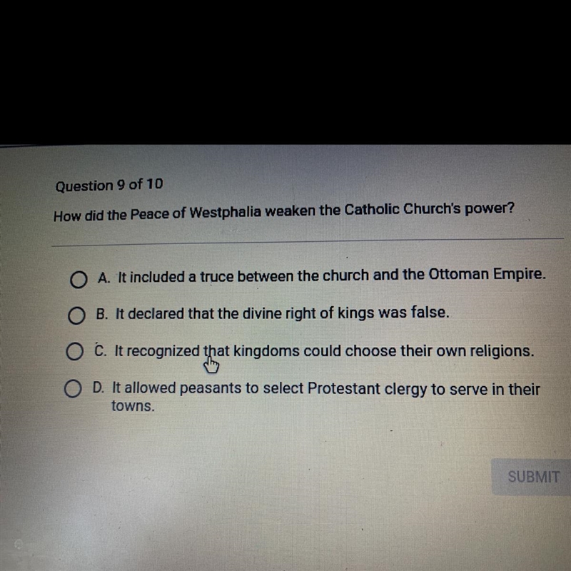 How did the Peace of Westphalia weaken the Catholic Church's power?-example-1