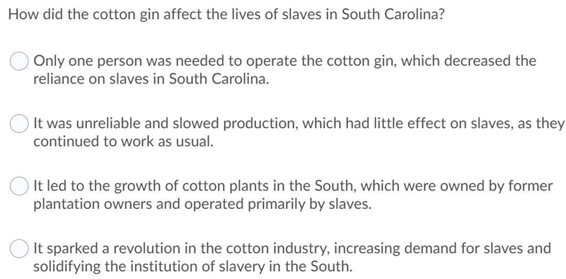 How did the cotton gin affect the lives of slaves in south carolina?-example-1