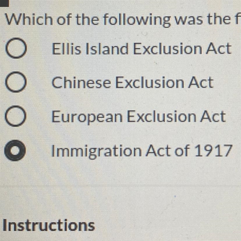 Which of the following was the first law to ban immigration to America for all citizens-example-1