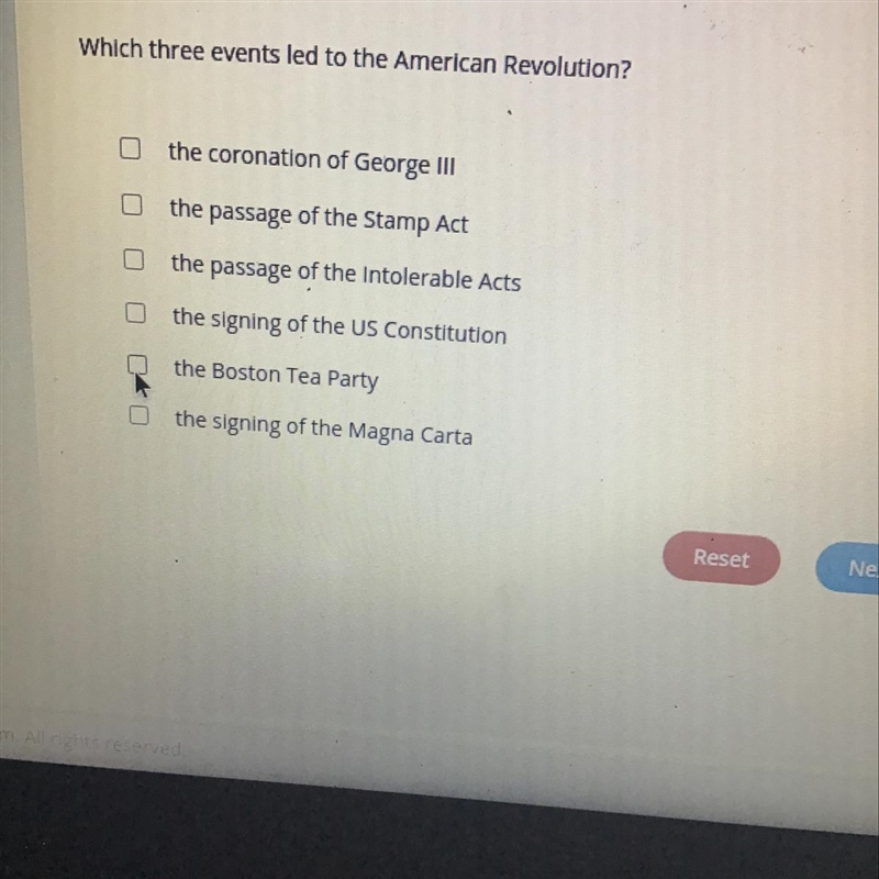 What 3 events led to the American revolution please answer-example-1