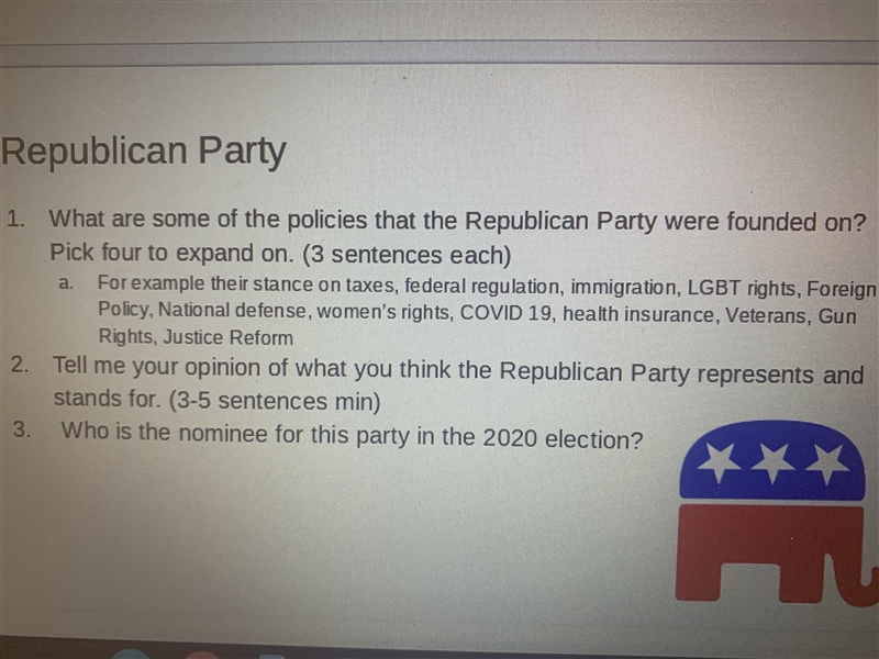 What are some of the policies that the Republican Party were founded on? Pick four-example-1