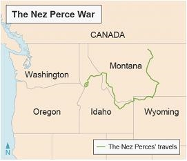 The map shows the route tribes took from Idaho during the Nez Perce War. ANSWER IS-example-1