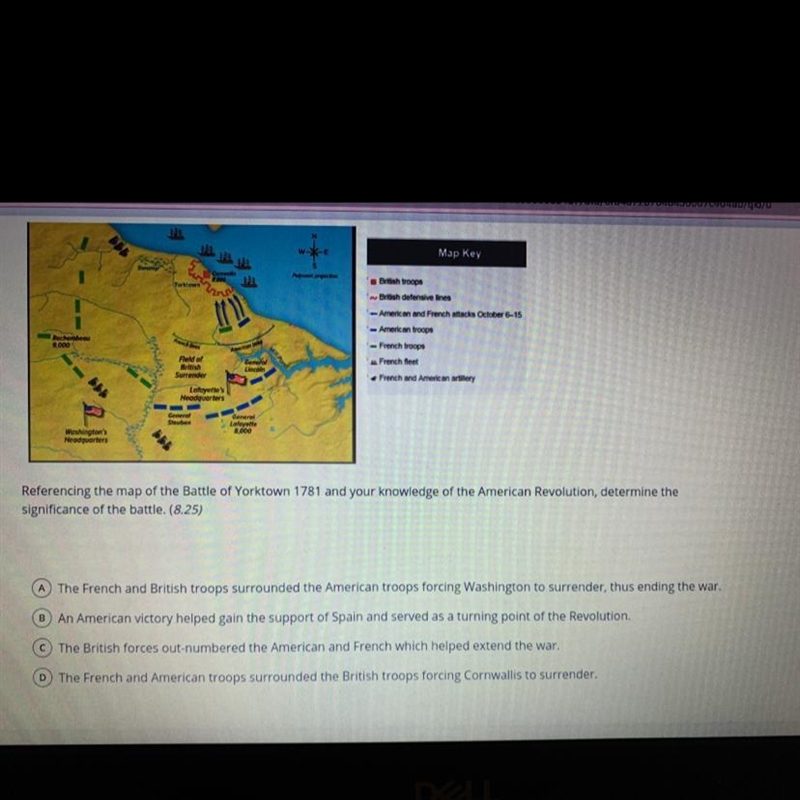 Referencing the map of the Battle of Yorktown 1781 and your knowledge of the American-example-1