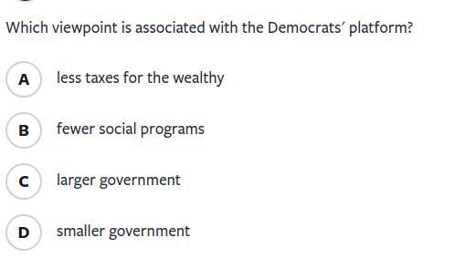 Which viewpoint is associated with the Democrats' platform?-example-1