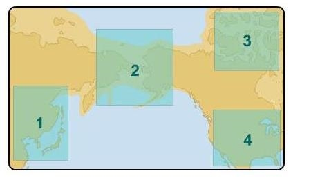 Using the map below, which number labels the land bridge that people used to migrate-example-1