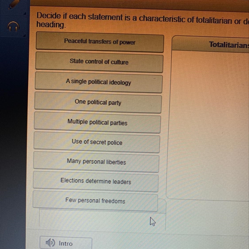 Characteristic of totalitarian or democratic rule them place it under the correct-example-1