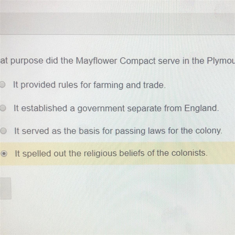 What purpose did the mayflower compact serve in Plymouth colony-example-1