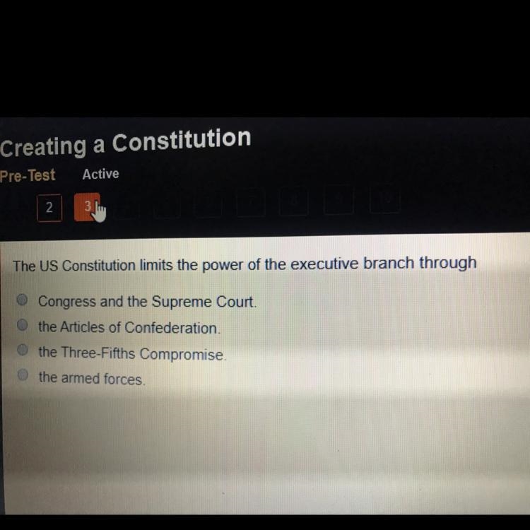 Th US constitution limits the power of the executive branch through?-example-1