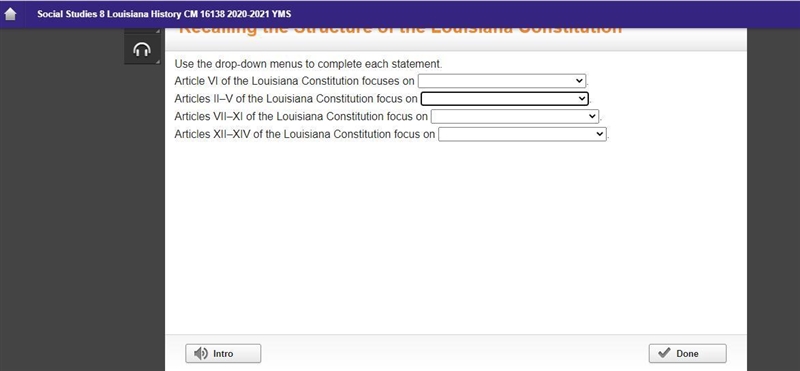 Use the drop-down menus to complete each statement. Article VI of the Louisiana Constitution-example-1