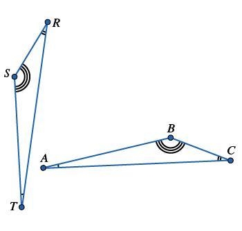 The two triangles are similar. Which statements are true? Select each correct statement-example-1