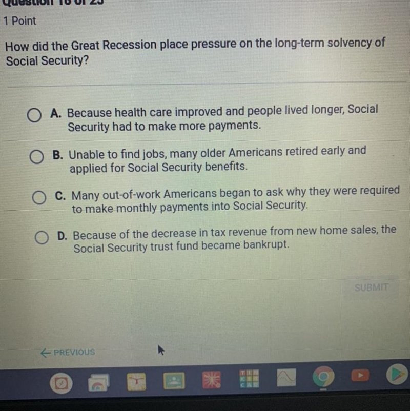 How did the Great Recession place pressure on the long-term solvency of social security-example-1