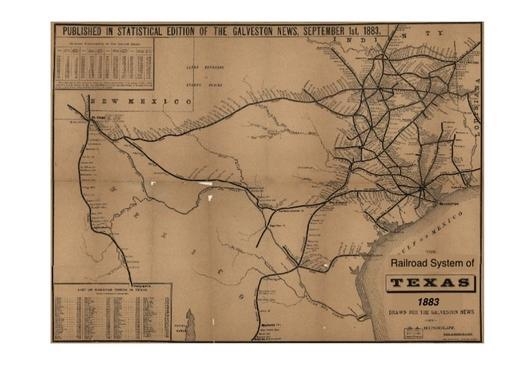 Study these two maps of the Texas Railroad System, created over 40 years apart. What-example-2