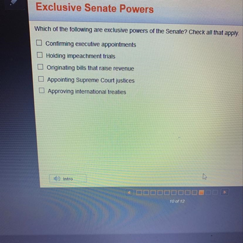 Which of the following are exclusive powers of the senate?-example-1