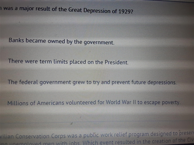 which was a major result of the Great Depression 1929 PLZZ HELP ME THE ANSWER CHOICES-example-1