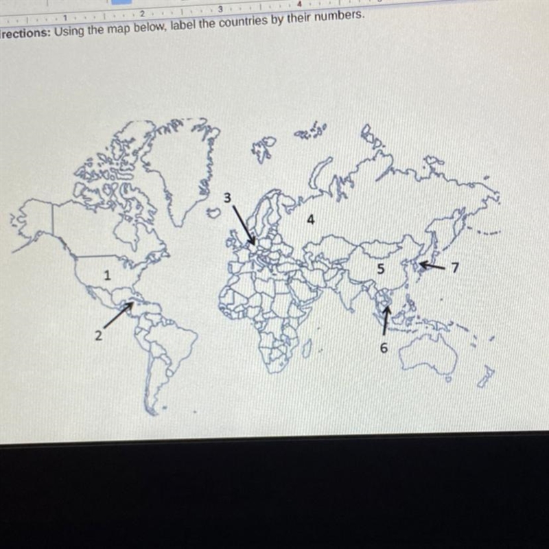 Using the map, label the countries by their numbers. _____China _____Cuba _____Germany-example-1