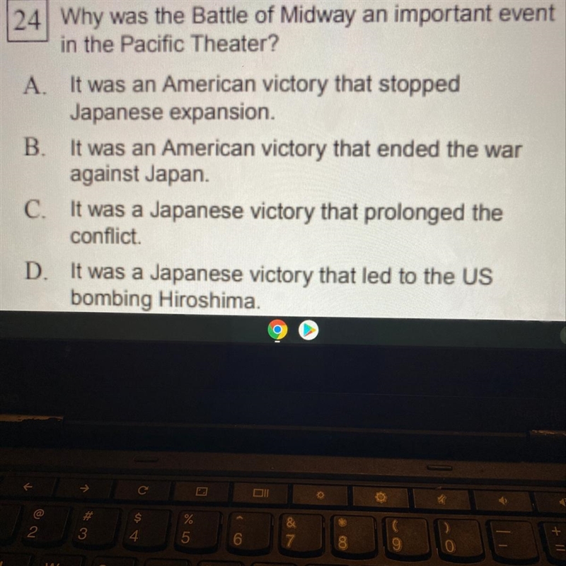 HURRY !! Why was the Battle of Midway an important event in the Pacific Theater ? A-example-1