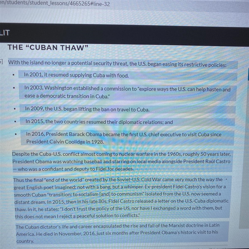 How does the structure of the section called “The "Cuban Thaw'" (Paragraphs-example-1