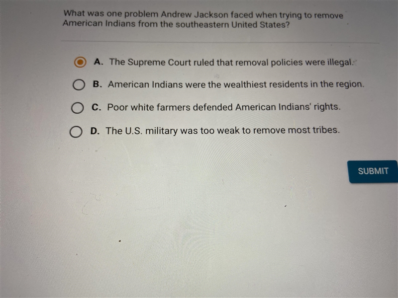 What was one problem Andrew Jackson face when trying to remove American Indians from-example-1