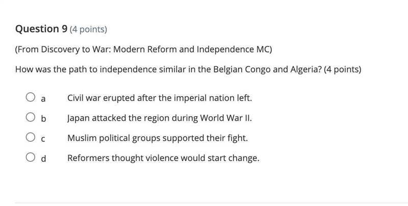 How was the path to independence similar in the Belgian Congo and Algeria?-example-1