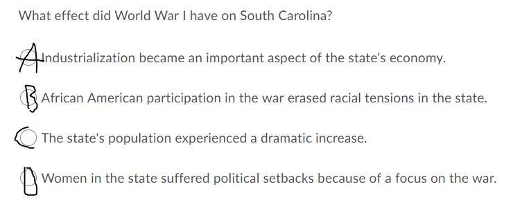 What did effect did World war 1 have on South Carolina?-example-1