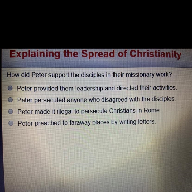 How did Peter support the disciples in their missionary work? Peter provided them-example-1