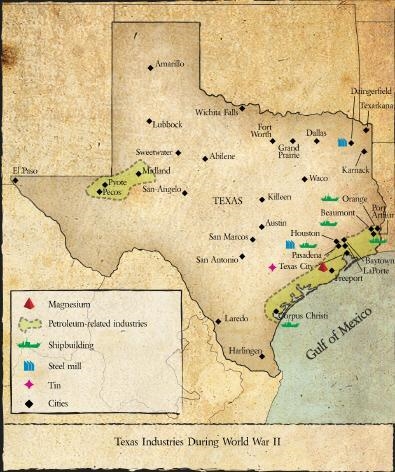 According to the map, during Wolrd War II, which of the following Texas cities did-example-1