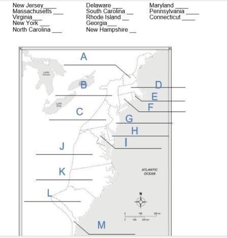 Match the label on the map with the thirteen colonies below by typing or writing the-example-1