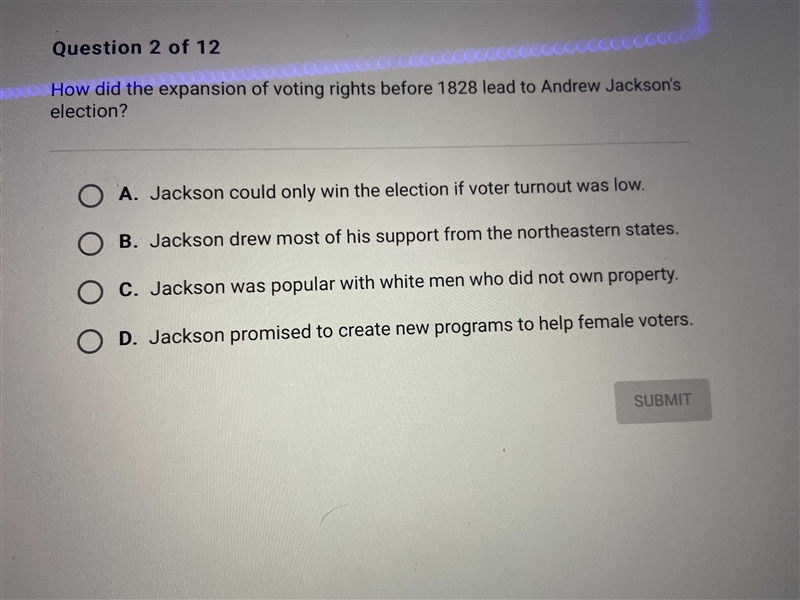 How did the expansion of bother did the expansion of voting rights before 1828 lead-example-1