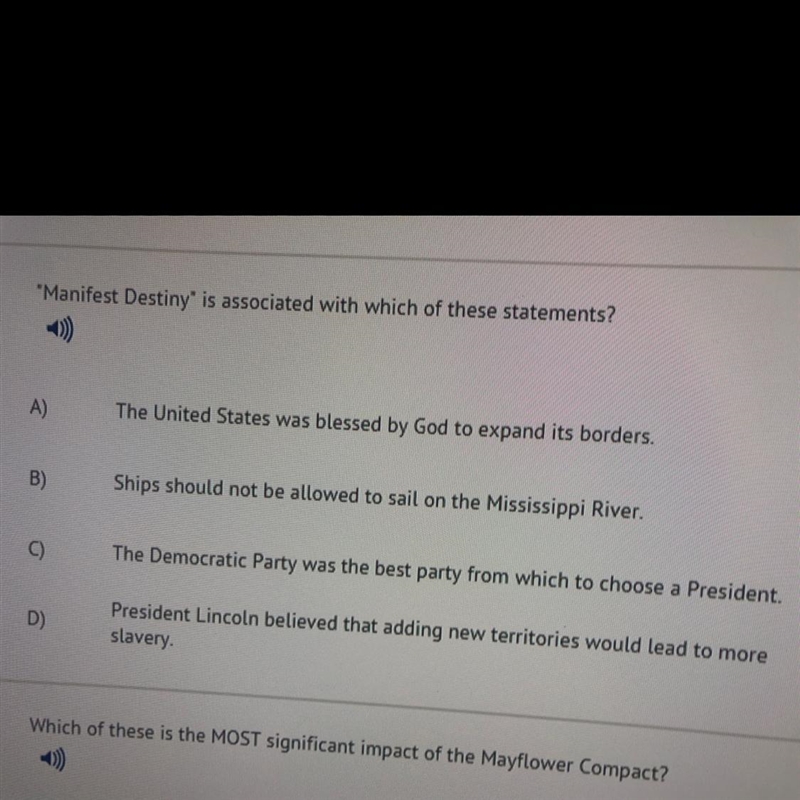 10) "Manifest Destiny' is associated with which of these statements-example-1