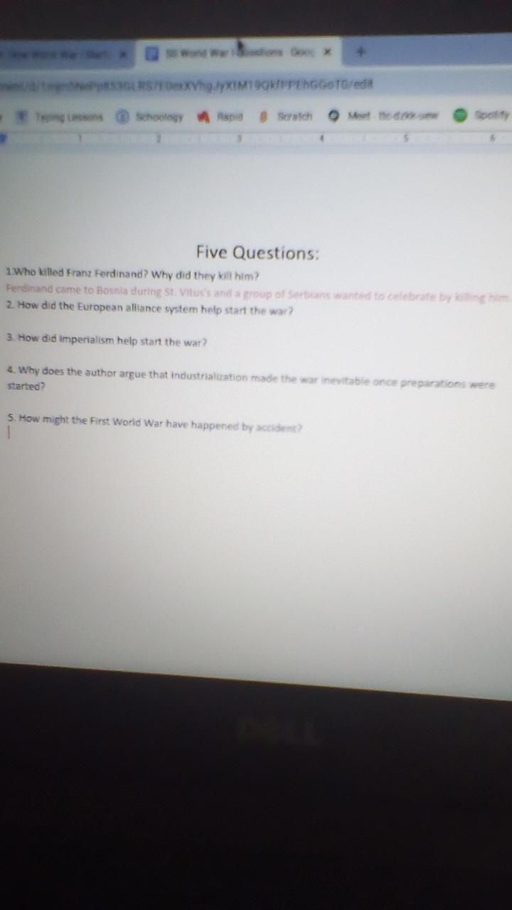 WWI Questions, why did the war happen?-example-1