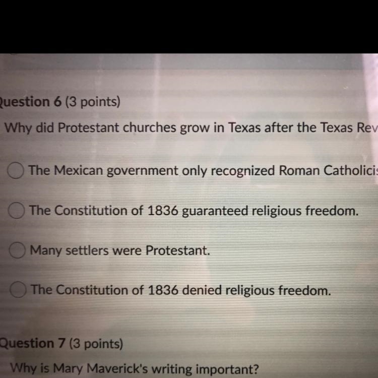 Why did Protestant churches grow in Texas after the the Texas revolution-example-1