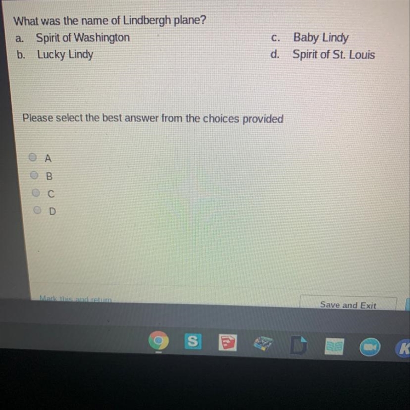 What was the name of Lindbergh plane? a Spirit of Washington b. Lucky Lindy C. Baby-example-1