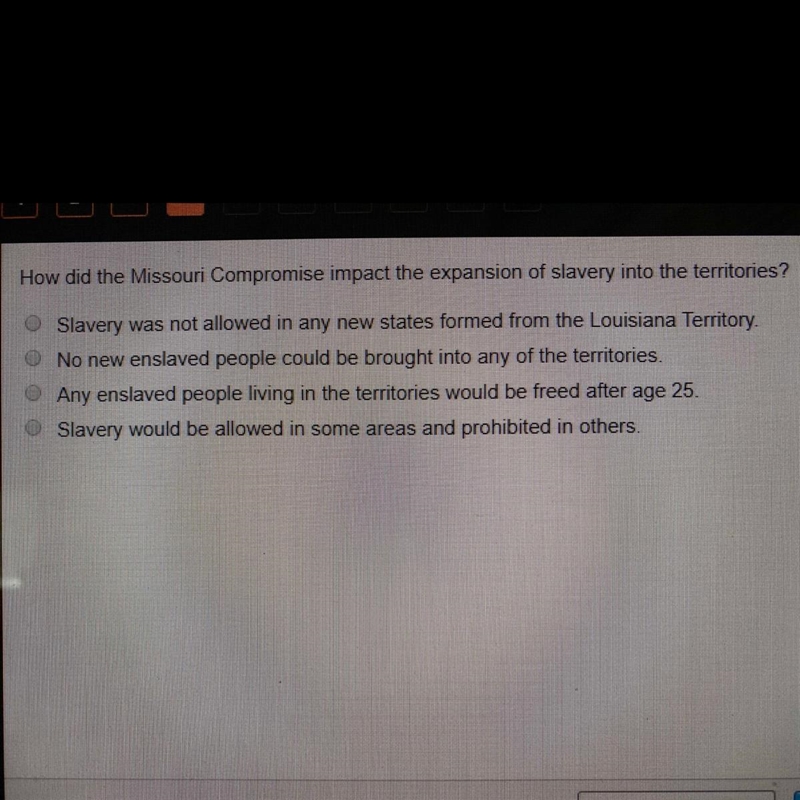 How did the Missouri Compromise impact the expansion of slavery into the territories-example-1