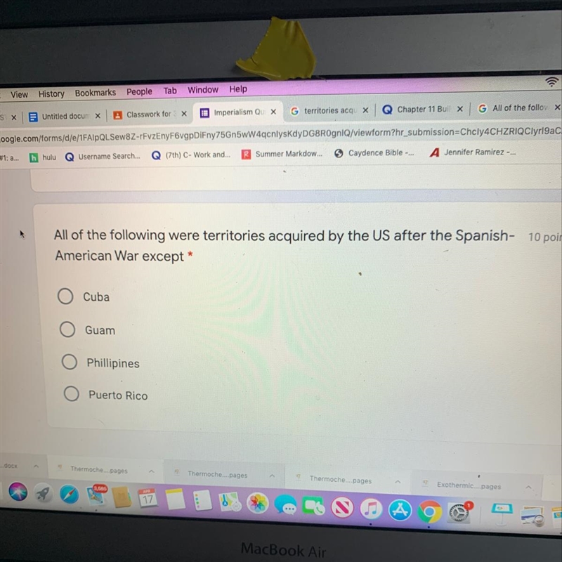 What is is the answer to this question -Cuba -Guam - Philippines - Puerto Rico?-example-1