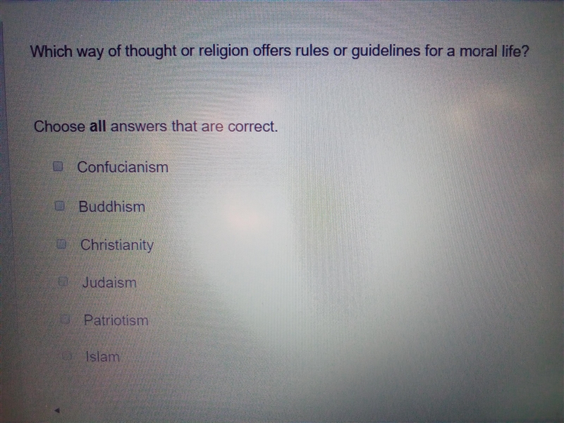 Which way of thought or religion offers rules or guidelines for a moral life?-example-1