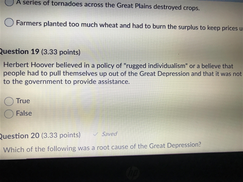 Herbert Hoover believed in a policy of “rugged individualism”... true or false-example-1