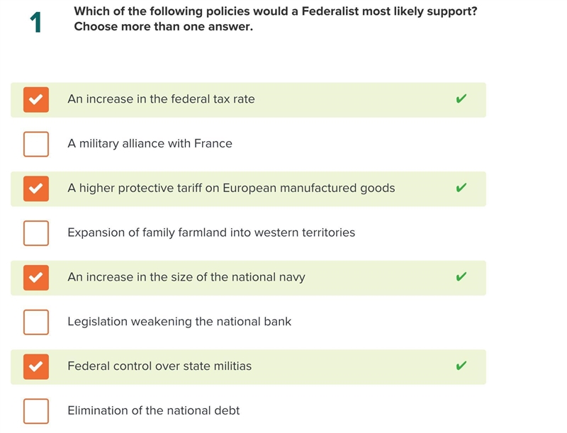 Which of the following policies would a Federalist most likely support? Choose more-example-1