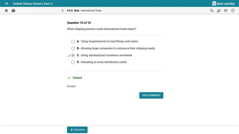 What shipping practice made international trade easier-example-1