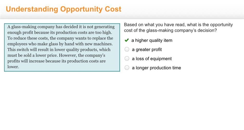 Based on what you have read, what is the opportunity cost of the glass-making company-example-1