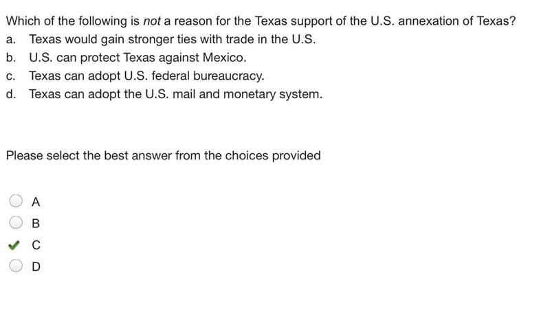 Which of the following is not a reason for the Texas support of the U.S. annexation-example-1