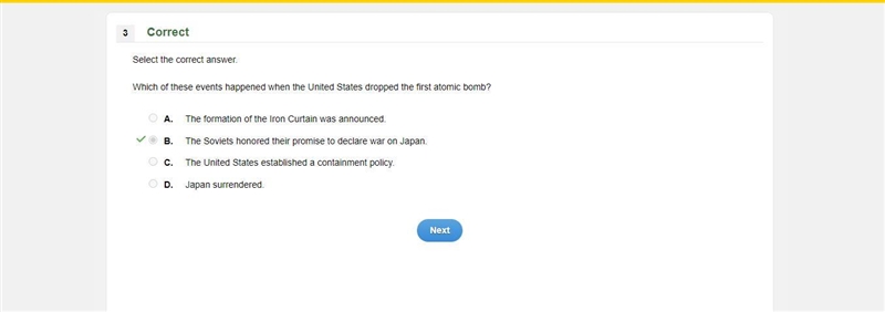 Which of these events happened when the United States dropped the first atomic bomb-example-1