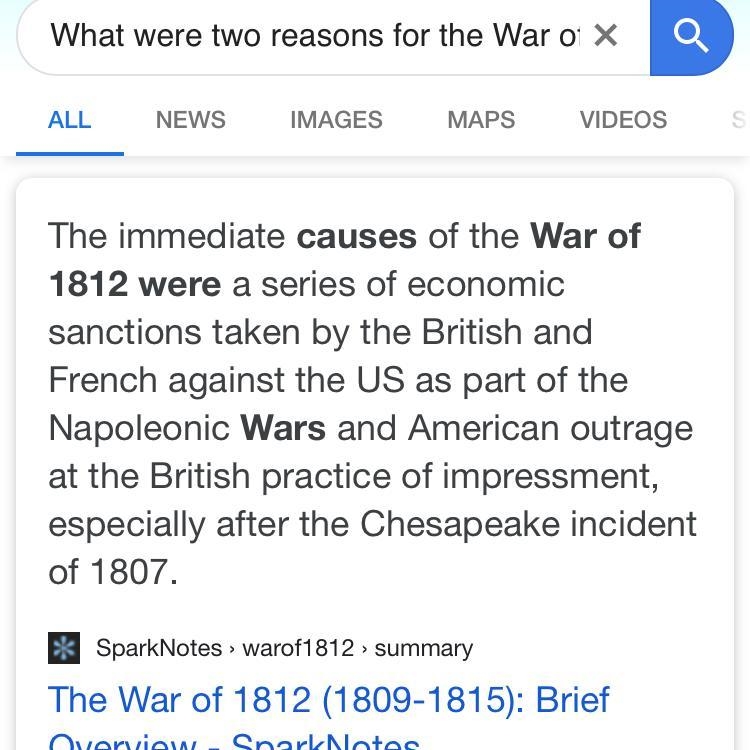 What were two reasons for the War of 1812?-example-1