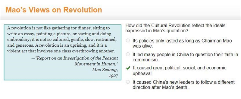 How did the Cultural Revolution reflect the ideals expressed in Mao's quotation? Its-example-1