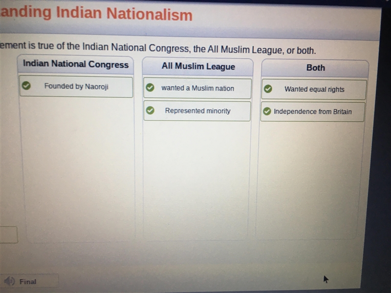 decide whether each statement is true of the indian national congress, the all muslim-example-1