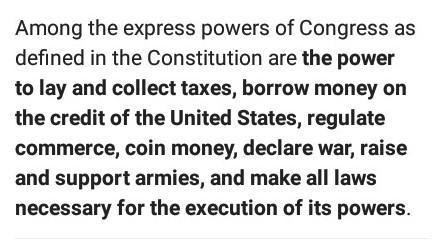 The expressed powers of Congress include: A. the Supreme Court. B. regulating trade-example-2