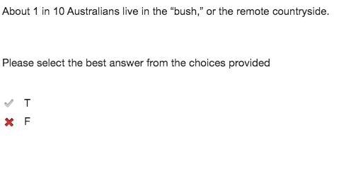 About 1 in 10 Australians live in the “bush,” or the remote countryside. Please select-example-1