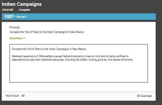 Compare the Trail of Tears to the Indian Campaigns in New Mexico.-example-1