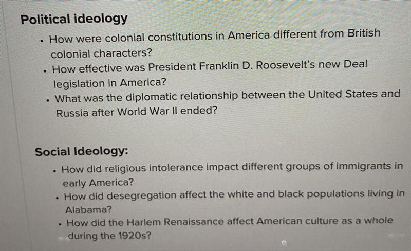 Each question presents a hypothesis for developing a historical argument. Determine-example-1